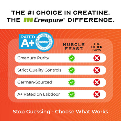 Muscle Feast Creapure Creatine Monohydrate Powder – Natural Orange, 300g | Vegan, Gluten-Free, Easy to Mix