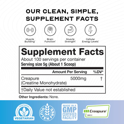 Muscle Feast Creapure Creatine Monohydrate Powder – Unflavored, Vegan & Gluten-Free, 500g