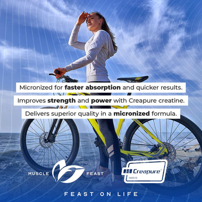 Muscle Feast Creapure Micronized Creatine Monohydrate Powder – Unflavored, 250g | Vegan & Gluten-Free