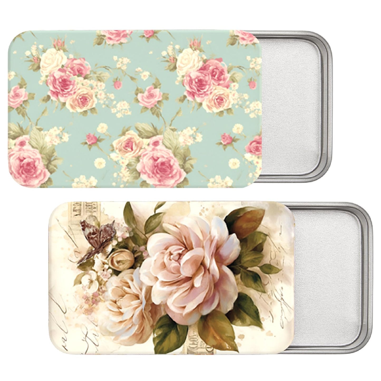 CREATCABIN 2 Pack Dental Floss Case – Portable Slider Lid, Flower Pattern Tin