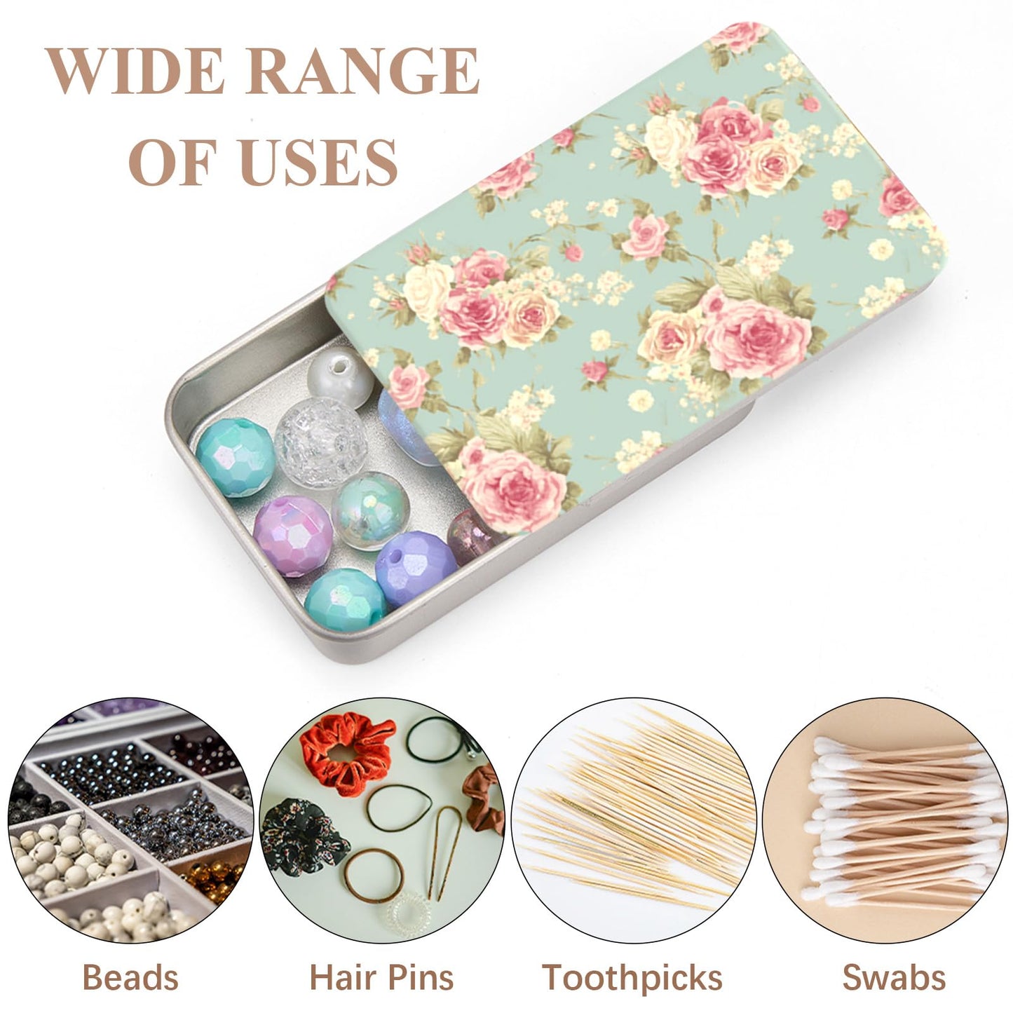 CREATCABIN 2 Pack Dental Floss Case – Portable Slider Lid, Flower Pattern Tin