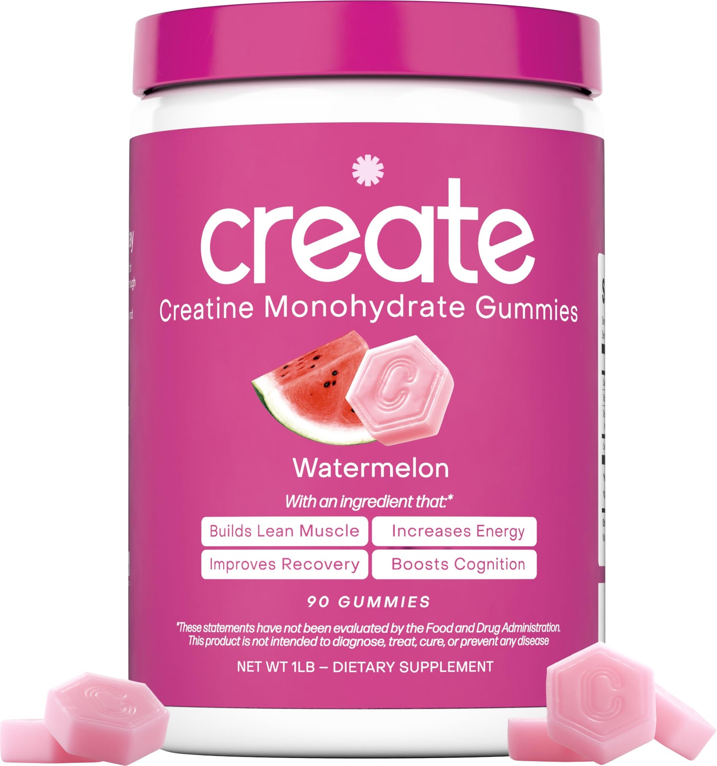 Create Creatine Monohydrate Gummies – 1.5g per Gummy, Vegan, Anti-Melt, Orange Flavor