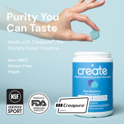 Create Creatine Monohydrate Gummies – 1.5g per Gummy, Vegan, Anti-Melting