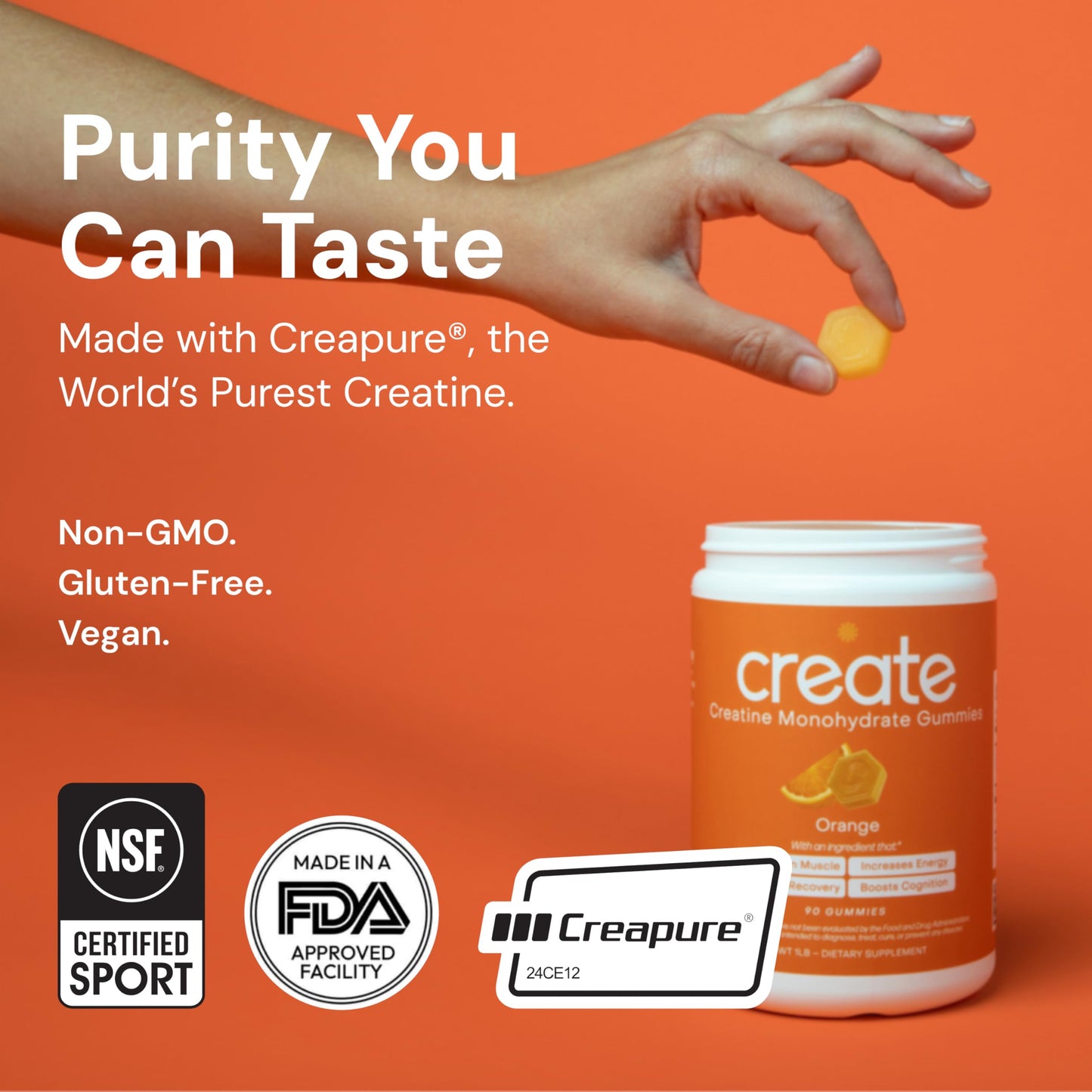 Create Creatine Monohydrate Gummies – 1.5g per Gummy, Vegan & Anti-Melting