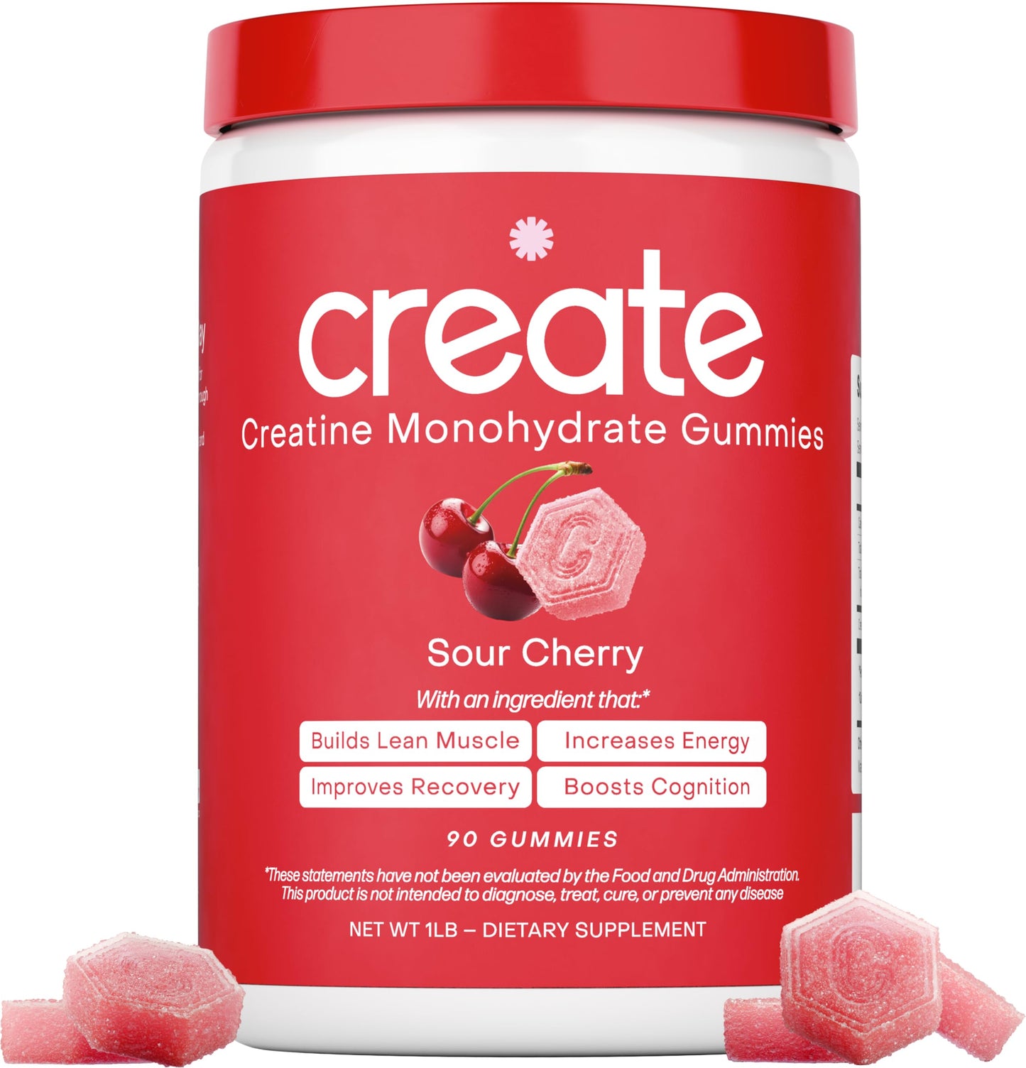Create Creatine Monohydrate Gummies – 1.5g Per Gummy, Sour Cherry, Vegan, Gluten‑Free