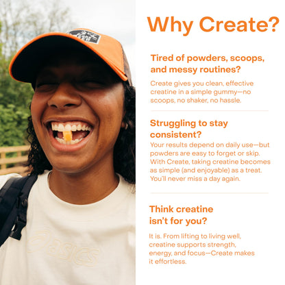 Create Creatine Monohydrate Gummies – 1.5g per Gummy, Vegan & Anti-Melting
