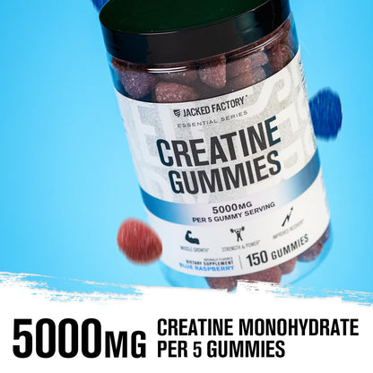Jacked Factory Creatine Gummies – 5g Daily Dose (1g per Gummy) – Vegan, Third-Party Tested, 150 Gummies, Blue Raspberry