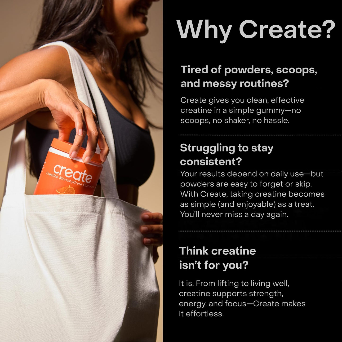 Create Creatine Monohydrate Gummies – 1.5g Per Gummy, Vegan, Anti-Melting, Sour Peach Flavor