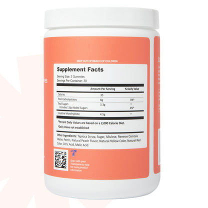 Create Creatine Monohydrate Gummies – 1.5g Per Gummy, Vegan, Anti-Melting, Sour Peach Flavor