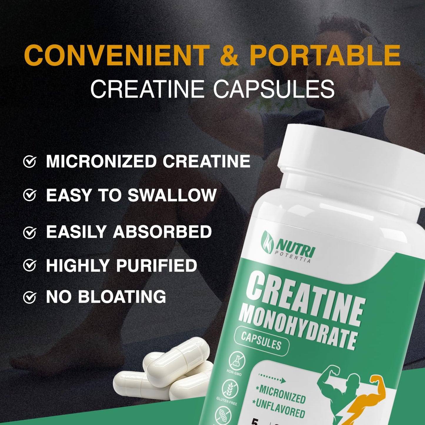 Creatine Monohydrate Capsules - Pure Micronized, Unflavored, 210 Capsules