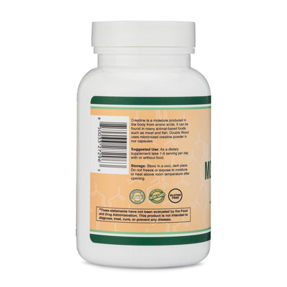 Creatine Monohydrate Capsules - 1g per Serving, 120 Count | No Fillers, Vegan Safe, Non-GMO, Gluten Free | Double Wood