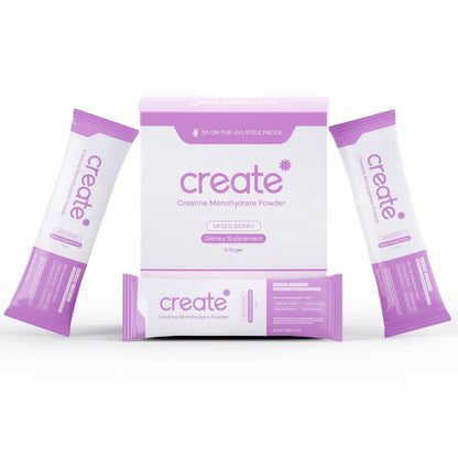 Create Single-Serve Creatine Monohydrate Powder – 5g Creapure Creatine, Sugar-Free, Vegan | Mixed Berry | 30 Portable Packets