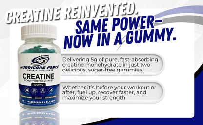 Creatine Monohydrate Gummies - Sugar-Free Vegan Pre & Post Workout | 60 Chews