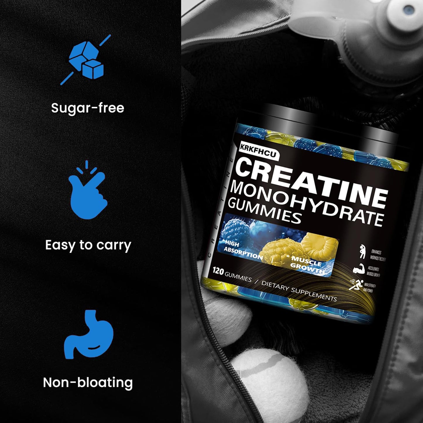 Creatine Monohydrate Gummies – Complex 8000 mg Pre-Workout | 120 Count | Vegan, Sugar-Free