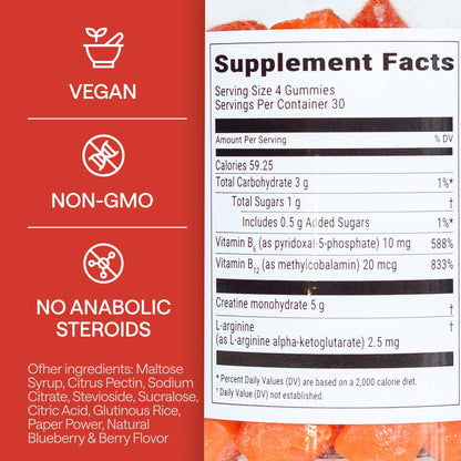 Creatine Monohydrate Gummies 5g – 5X Energy with B12, B6 & L-Arginine | Build Muscle & Strength – 120 Count
