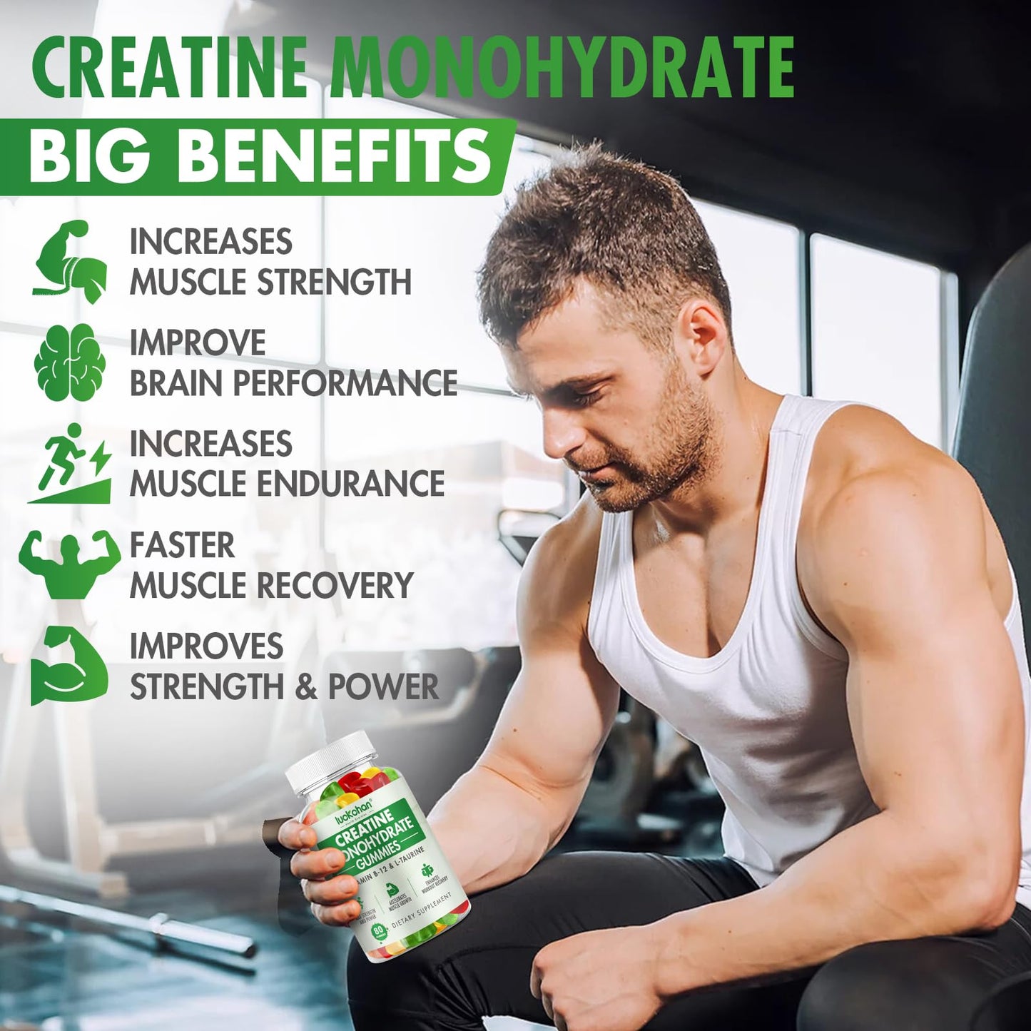 Creatine Monohydrate Gummies 5g – Pre-Workout Muscle Builder for Women & Men (160 Count)