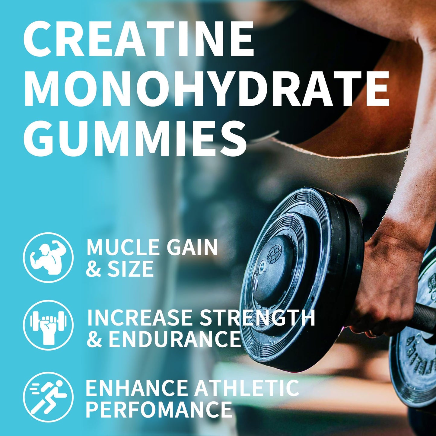 Creatine Monohydrate Gummies 5g – 150 Gummies (30 Servings) | Vegan, L-Carnitine, B6 & B12, Pre-Workout