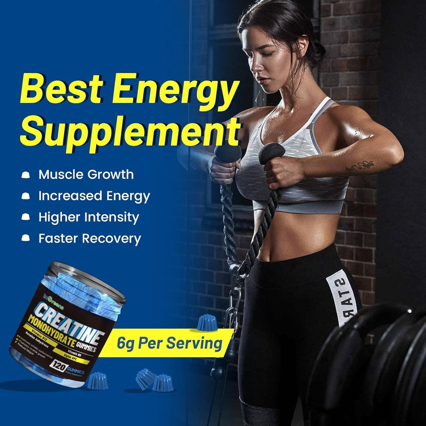 Creatine Monohydrate Gummies 6g – Energy, Strength & Muscle (120 Count)
