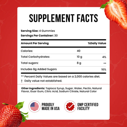 Creatine Monohydrate Gummies 5g Dose – Made in USA, Vegan & Gluten Free | Muscle, Strength, Recovery & Cognitive Health