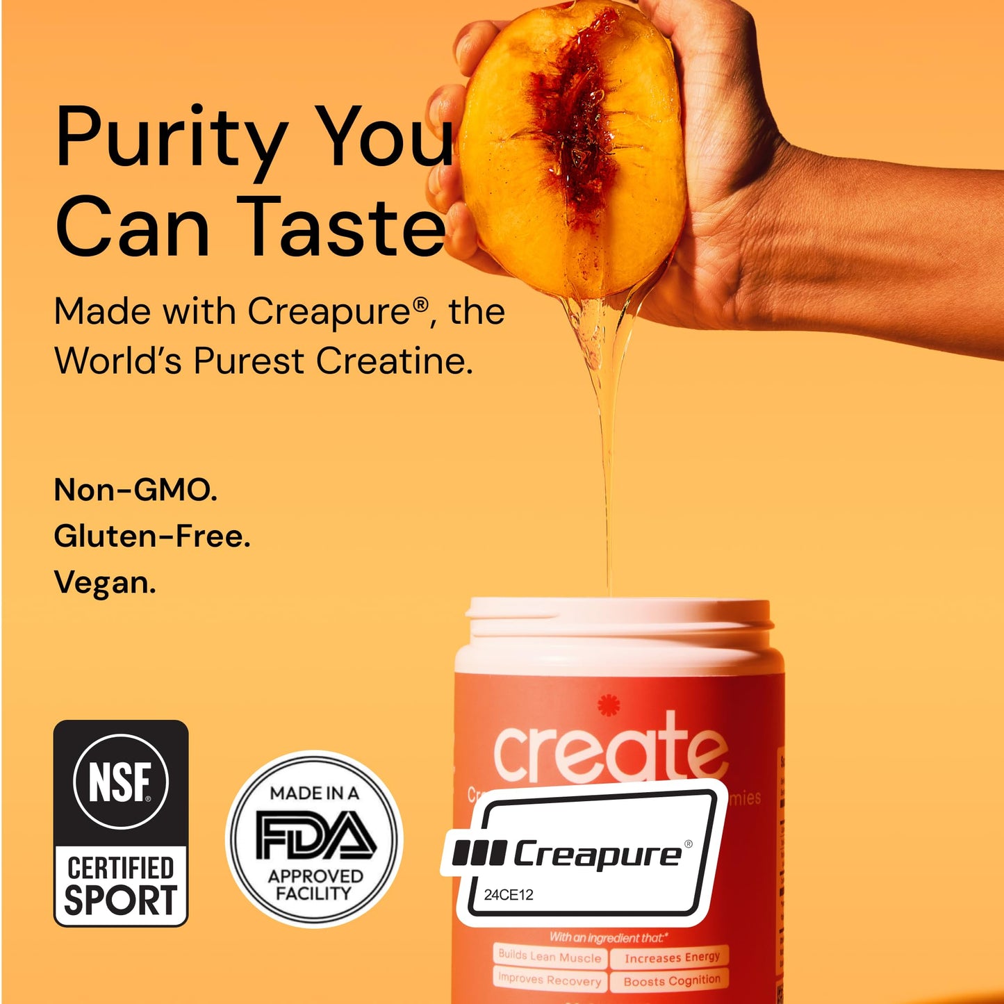 Create Creatine Monohydrate Gummies – 1.5g Per Gummy, Vegan, Anti-Melting, Sour Peach Flavor