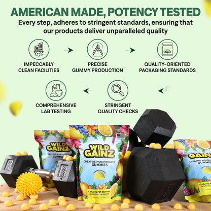 Creatine Monohydrate Gummies 5000mg – Made in USA, Vegan, Lemon | Muscle Growth & Focus