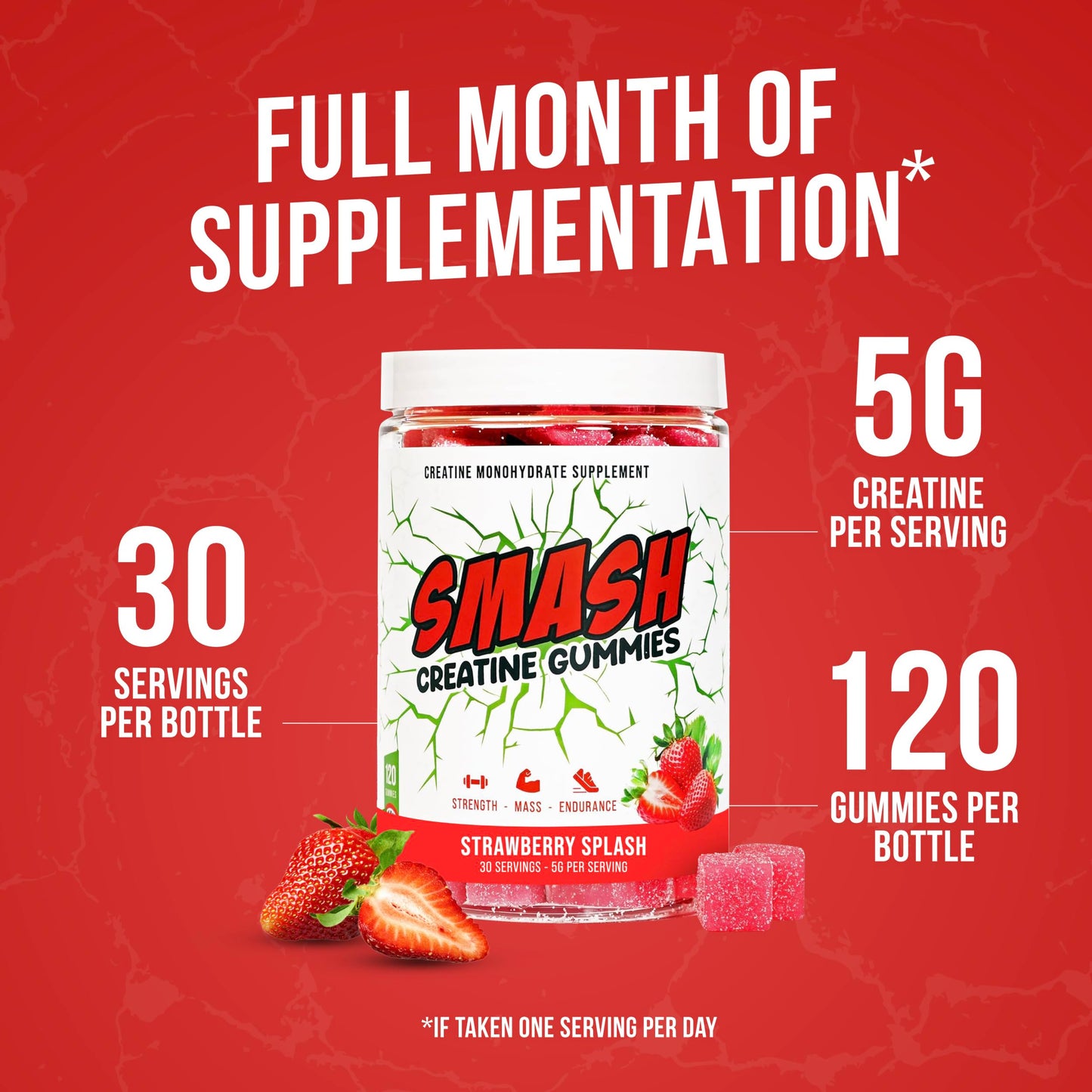 Creatine Monohydrate Gummies 5g Dose – Made in USA, Vegan & Gluten Free | Muscle, Strength, Recovery & Cognitive Health