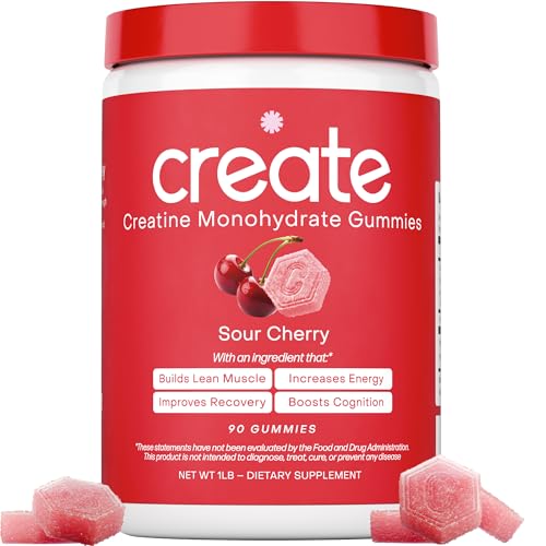 Create Creatine Monohydrate Gummies – 1.5g Per Gummy, Sour Cherry, Vegan, Gluten‑Free
