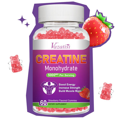 Creatine Monohydrate Gummies – Sugar Free Vegan, Strawberry, 60 Count