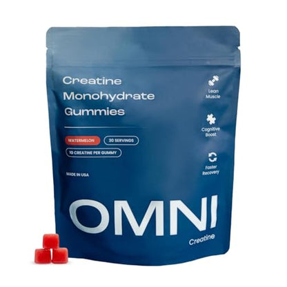 OMNI Creatine Monohydrate Gummies – 1g per Gummy | Watermelon & Peach Flavor | 90 Count