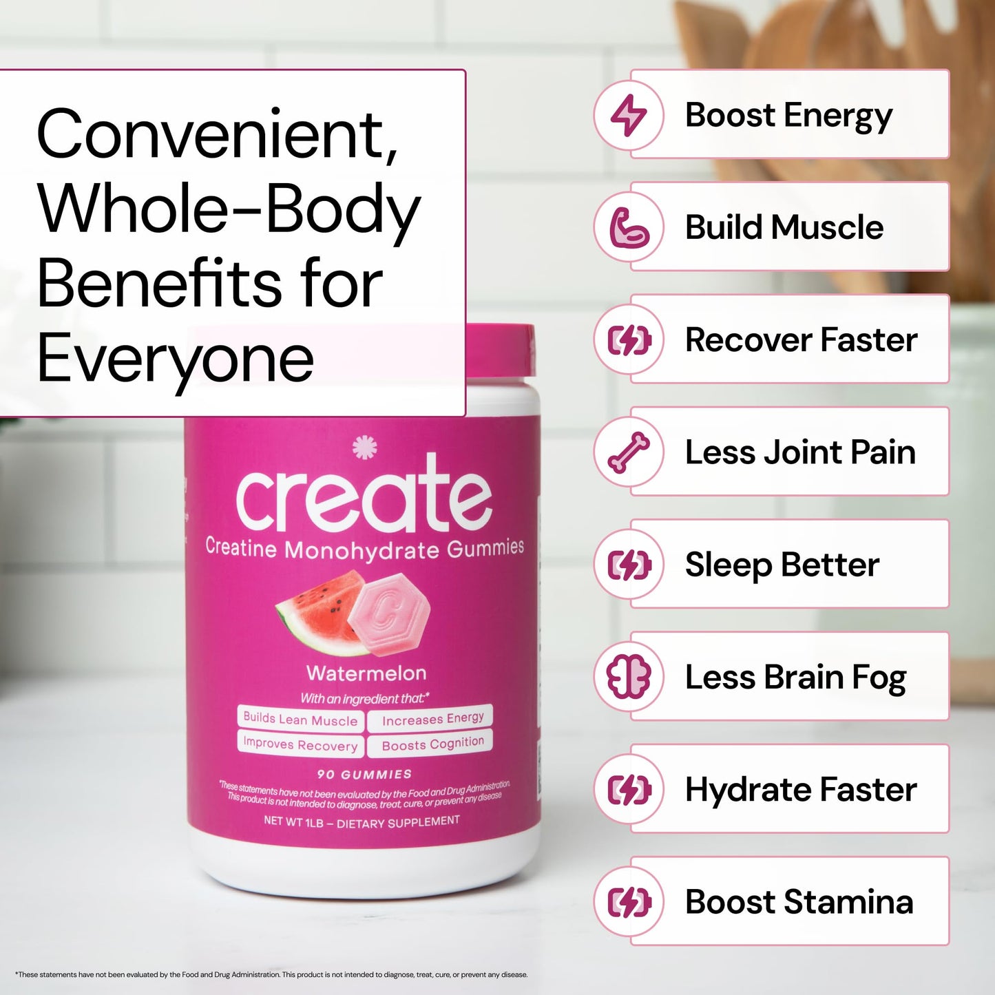 Create Creatine Monohydrate Gummies – 1.5g per Gummy, Vegan, Anti-Melt, Orange Flavor