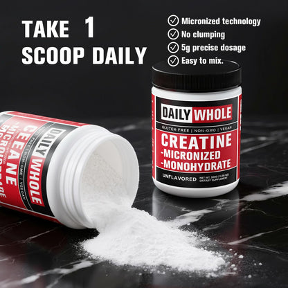 5000mg Creatine Monohydrate Micronized Powder – Unflavored, 300g (60 Servings) – Sugar-Free, Vegan, Non-GMO with Scoop