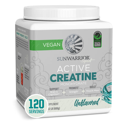 Sunwarrior Creatine Monohydrate Powder – Unflavored, 120 Servings | Vegan & Keto