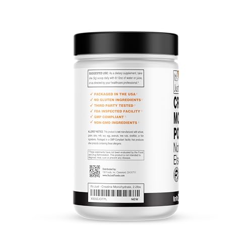 It's Just! Creatine Monohydrate Powder - 1000g (200 Servings) | Unflavored, Made in USA, 3rd-Party Lab Tested, Scoop Included