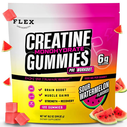 Creatine PreWorkout Gummies - 6g Monohydrate Per Serving | Vegan Watermelon | 120 Ct