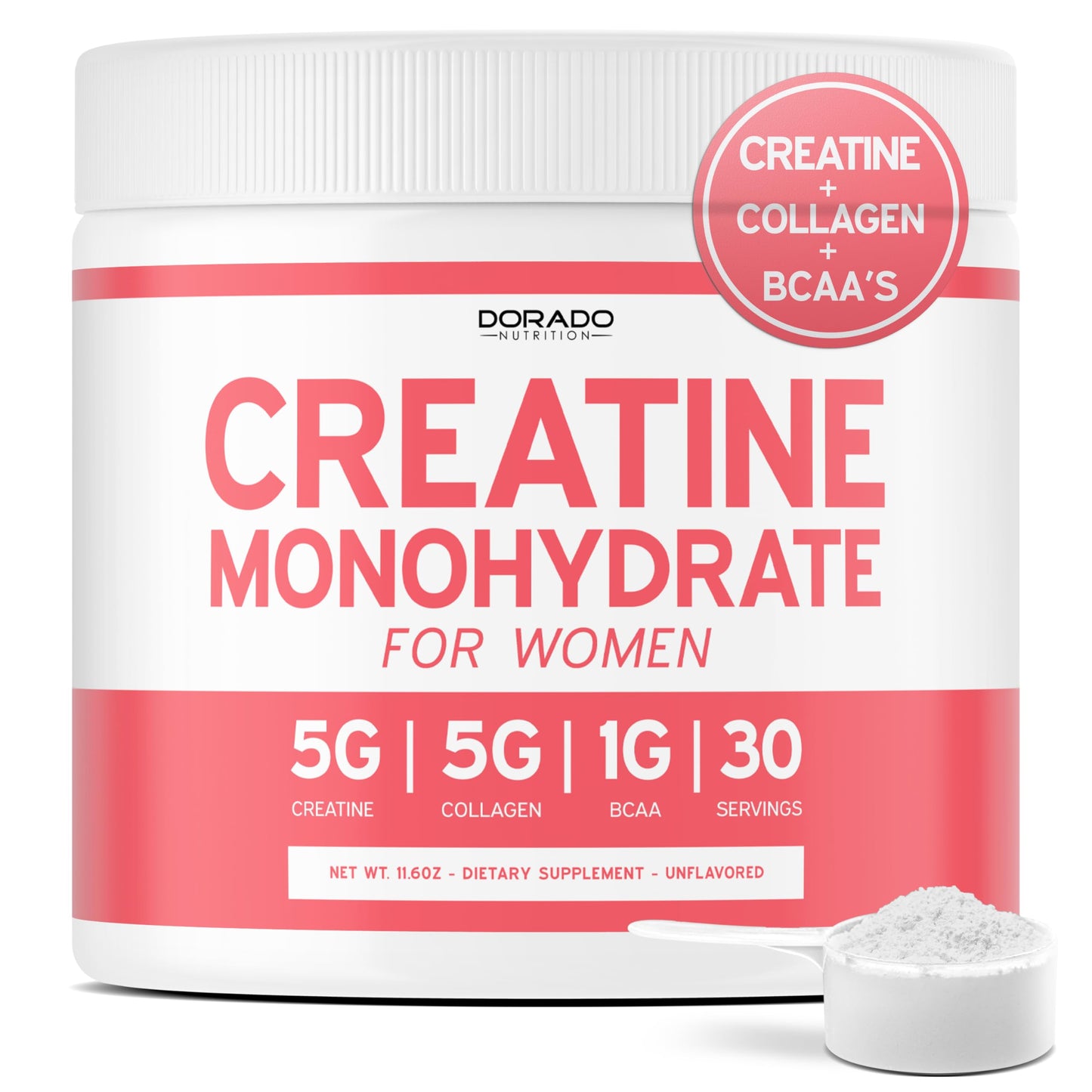 Creatine for Women | Creatine Monohydrate Powder with Collagen & BCAA – 30 Servings | Non-GMO, Gluten Free, USA Made