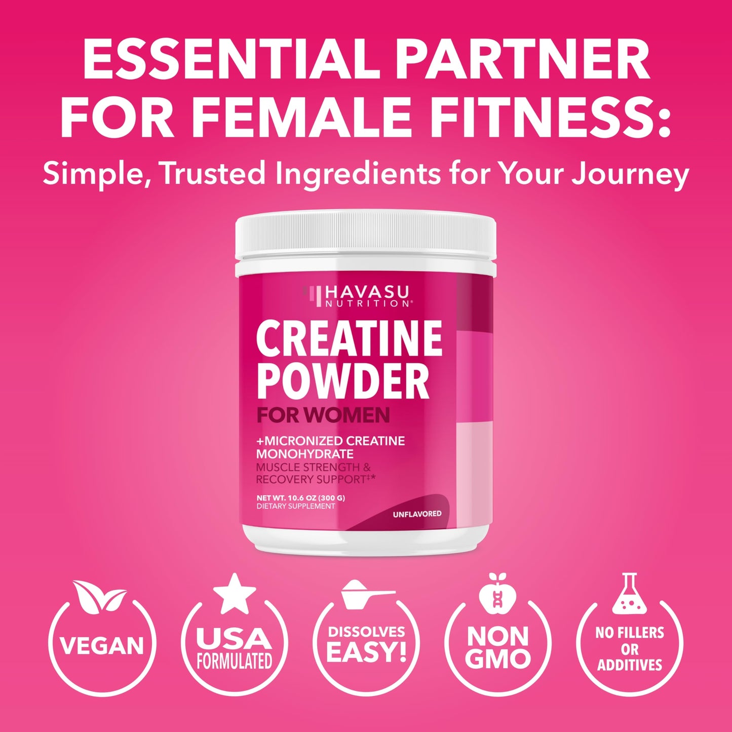 Creatine for Women - 3g Micronized Creatine Monohydrate per Serving | Unflavored, Vegan, Non-GMO | 100 Servings