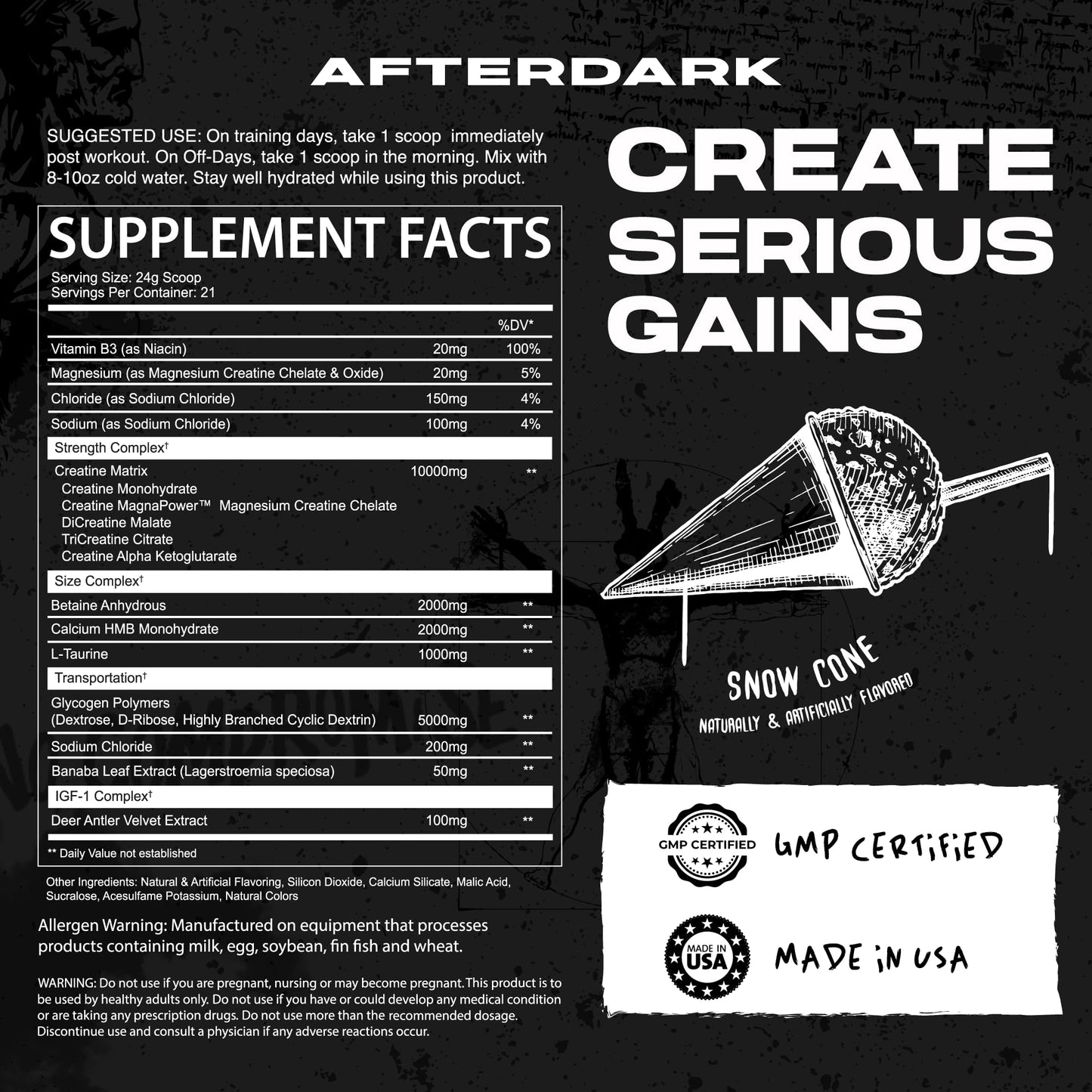 AfterDark Creation Creatine Monohydrate – 10000mg Matrix, Snow Cone