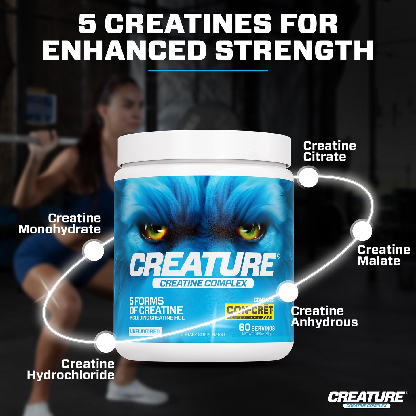 CREATURE Creatine Complex: 5 Creatine Types, Unflavored 300g Pack of 2
