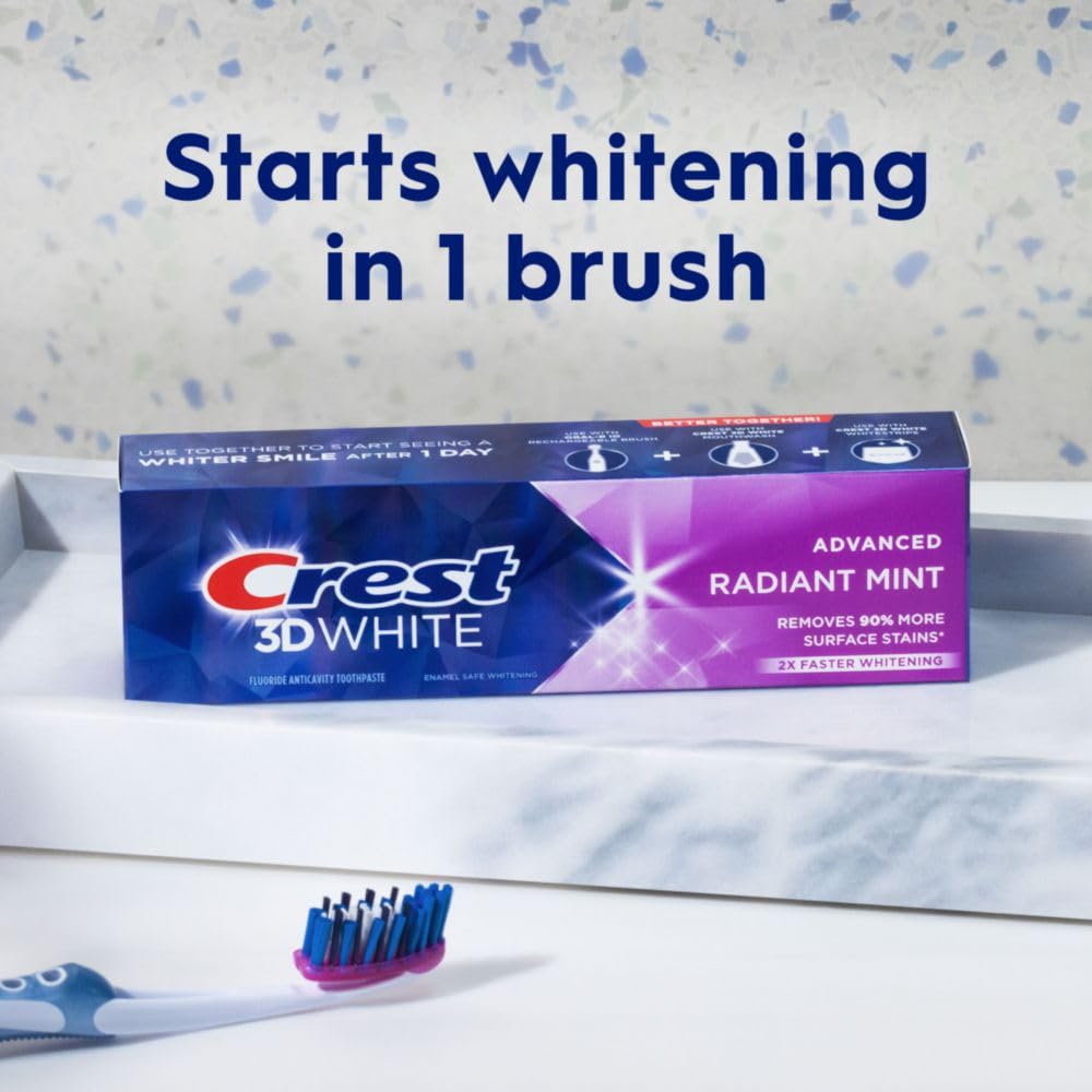 Crest 3D White Advanced Whitening Toothpaste — Radiant Mint, 3.3 oz Pack of 3