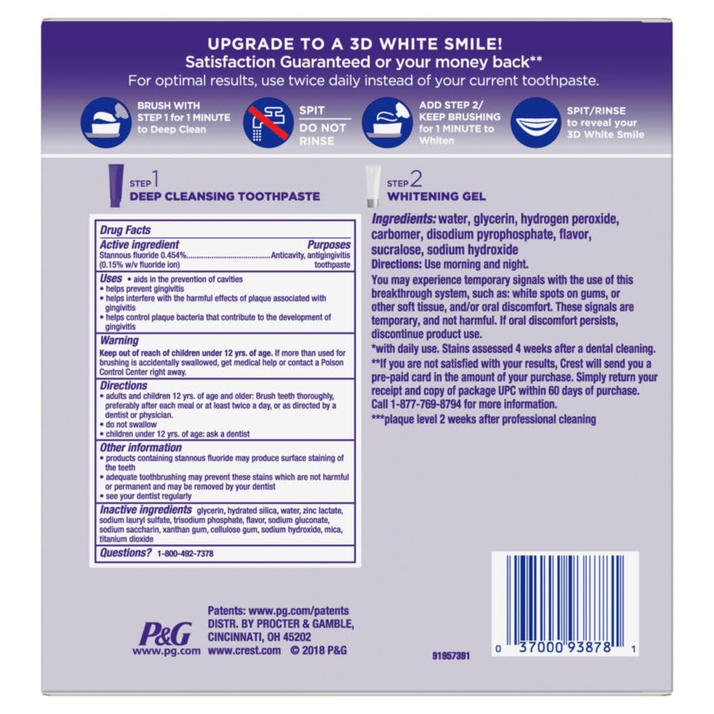 Crest 3D White Brilliance 2 Step Kit – Deep Cleansing Toothpaste (4oz) + Whitening Gel (2.3oz)