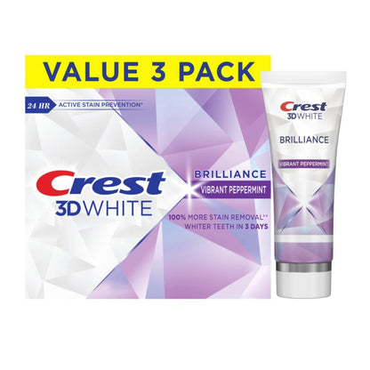 Crest 3D White Brilliance Vibrant Peppermint Toothpaste – 4.6 oz (Pack of 3) | Stain Removal & 24h Protection