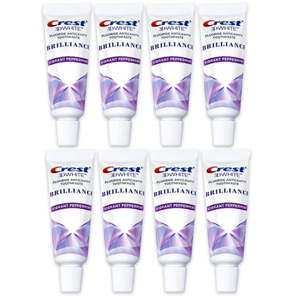 Crest 3D White Brilliance Toothpaste - Vibrant Peppermint (Travel Size 0.85 oz / 24 g) Pack of 8
