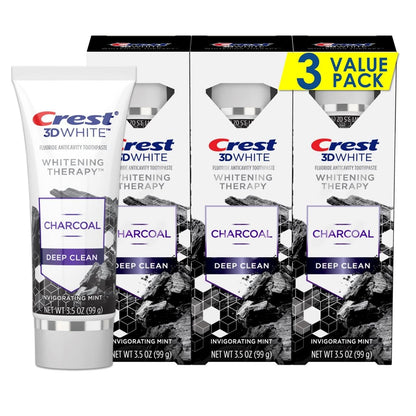 Crest 3D White Whitening Therapy Charcoal Deep Clean Toothpaste – Mint, 3.5 oz, Pack of 3
