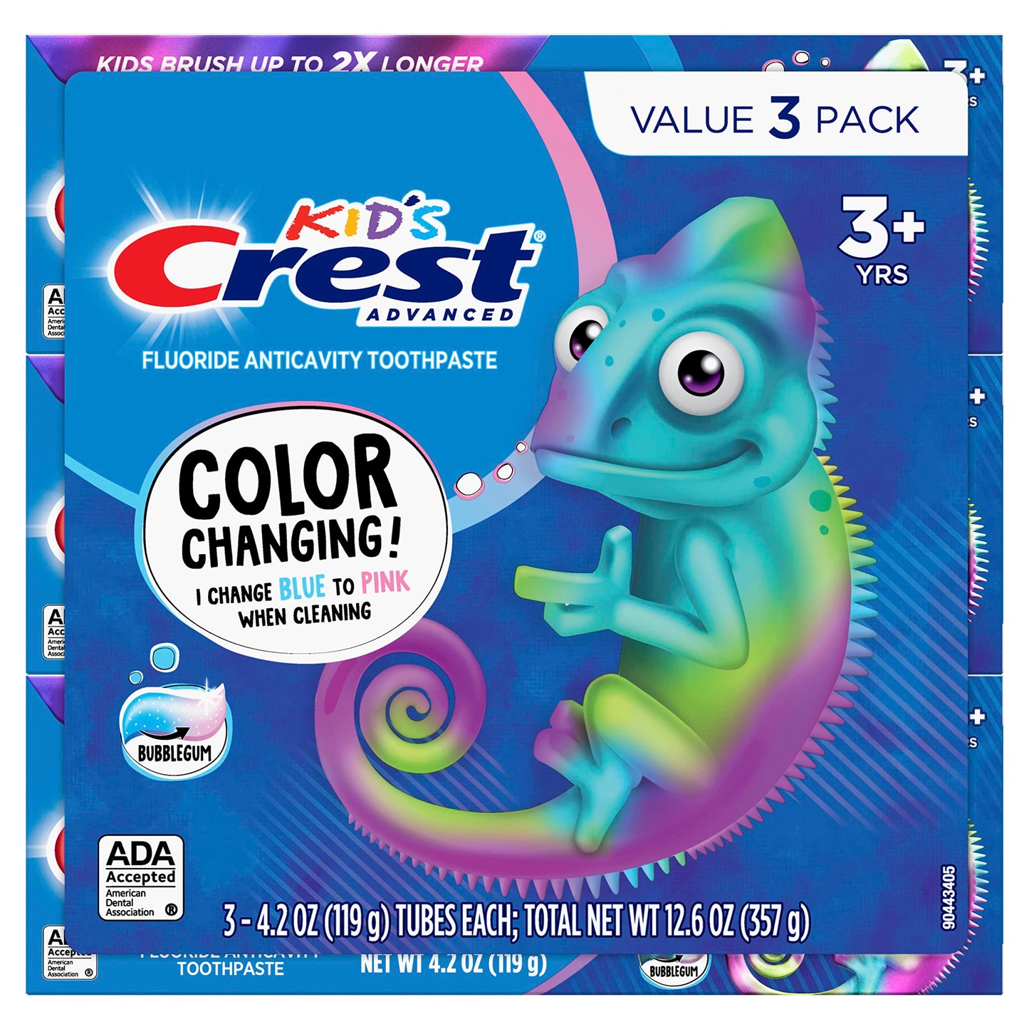 Crest Advanced Kid's Fluoride Toothpaste – Bubblegum Flavor, 4.2 oz, 3 Count, Color-Changing