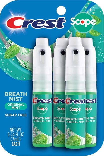 Crest Scope Mint Breath Mist 4-Pack – 0.24 oz (7 mL) Each – Made in FDA-Audited USA Facility