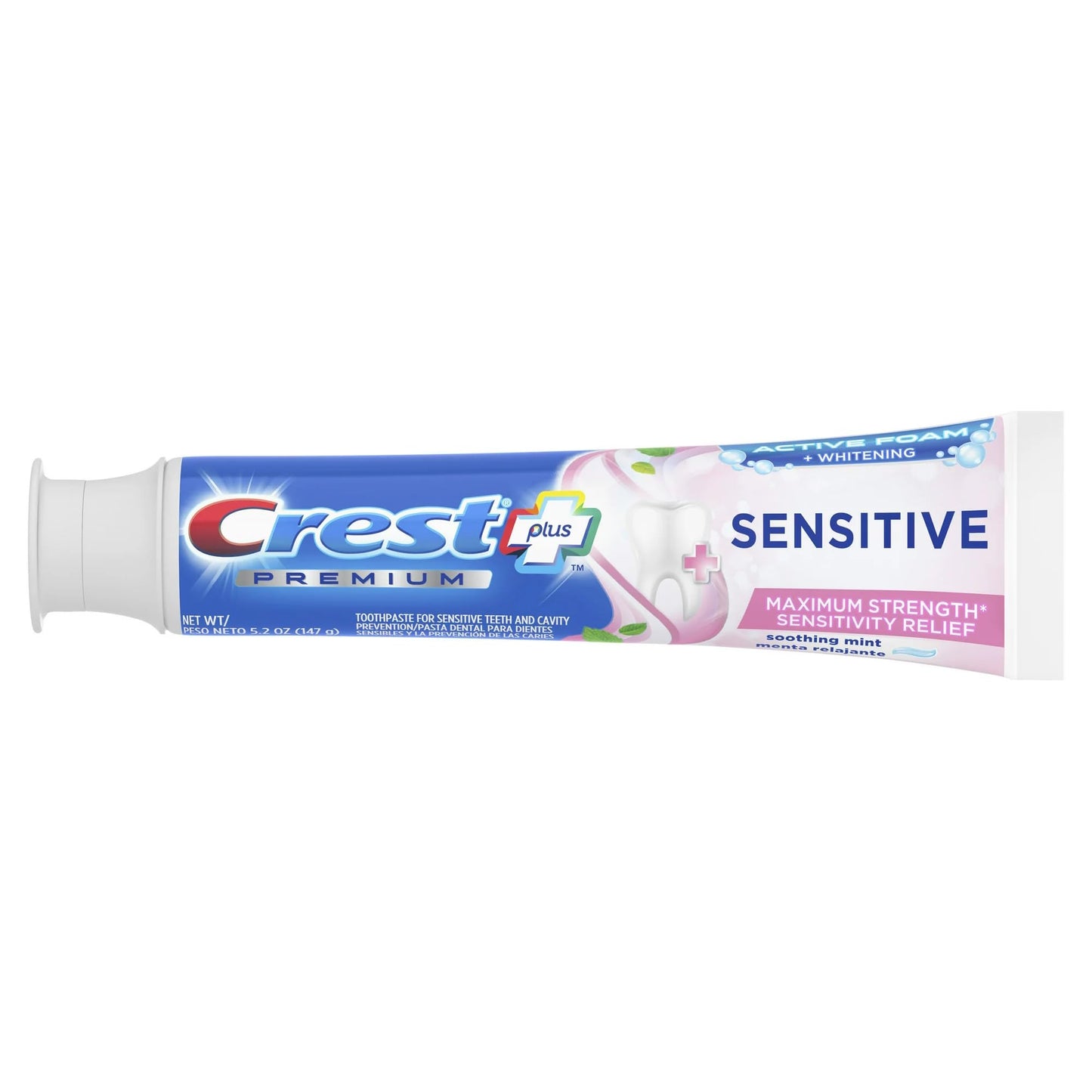Crest Premium Plus Sensitive Toothpaste – Active Foam Whitening, Mint, 7oz (Pack of 2)