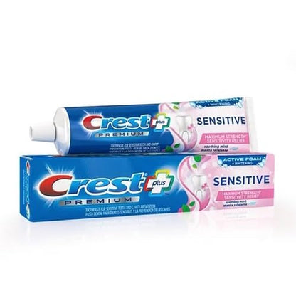 Crest Premium Plus Sensitive Toothpaste – Active Foam Whitening, Mint, 7oz (Pack of 2)