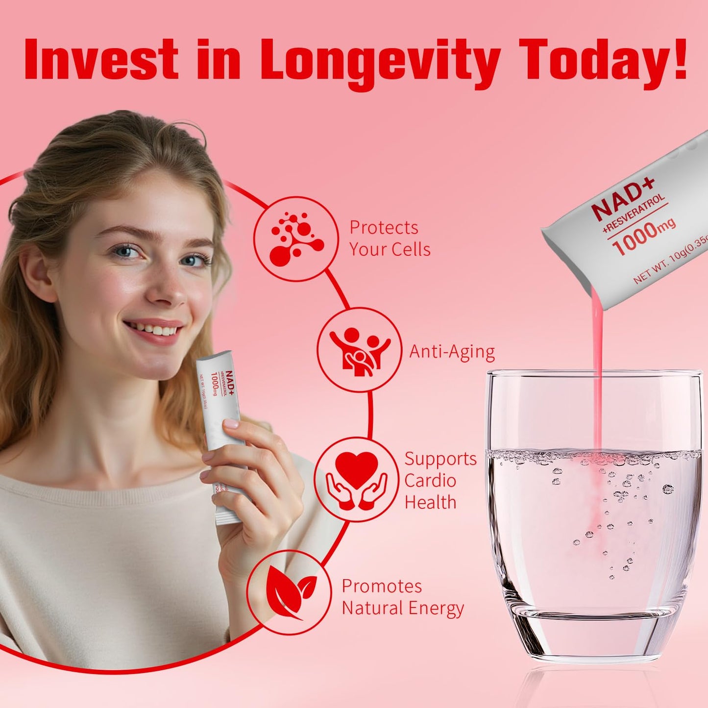 Crntmgdm NAD 1000mg Liquid with Resveratrol - 30 Packets | Vegan Non-GMO