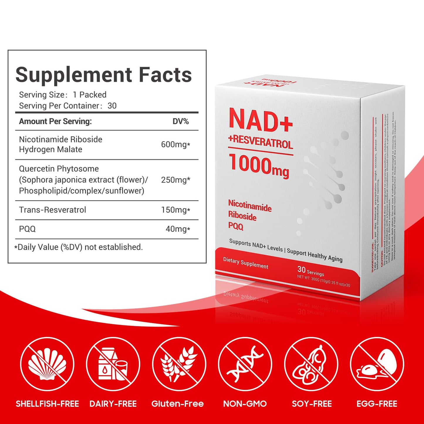 Crntmgdm NAD 1000mg Liquid with Resveratrol - 30 Packets | Vegan Non-GMO