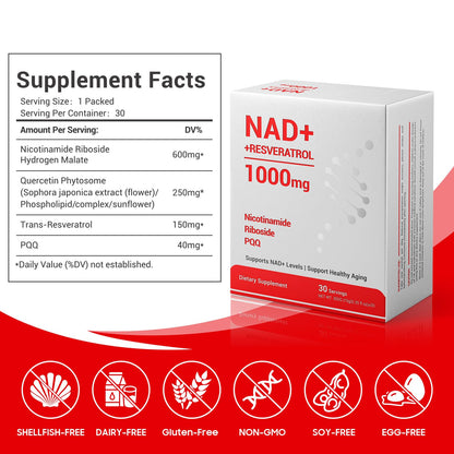 Crntmgdm NAD 1000mg Liquid with Resveratrol - 30 Packets | Vegan Non-GMO
